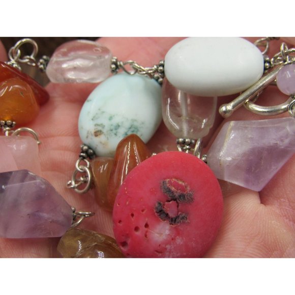 16 Inch Sterling Silver Shell Amethyst Citrine Rose Quartz Necklace - Picture 4 of 7